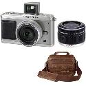 Olympus E-P1 Silver Digital Camera with 14-42 Black and 17mm Silver Lens plus Free Retro Bag Olympus E-P1 Silver Digital Camera with 14-42 Black and 17mm Silver Lens plus Free Retro Bag