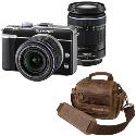 Olympus E-PL1 Black Digital Camera with 14-42mm and 40-150mm Black Lenses plus Free Retro Bag Olympus E-PL1 Black Digital Camera with 14-42mm and 40-150mm Black Lenses plus Free Retro Bag