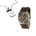 Diesel Men's Brown Dial Strap Watch And Dog Tag Set Diesel Men's Brown Dial Strap Watch And Dog Tag Set
