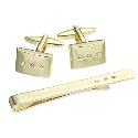 Three Crystals Cufflink and Tie Slide Set Three Crystals Cufflink and Tie Slide Set