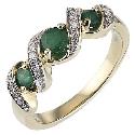 9ct Yellow Gold Diamond and Emerald Three Stone Twist Ring