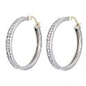 9ct Yellow Gold Silver Cubic Zirconia Creole Earrings 30mm